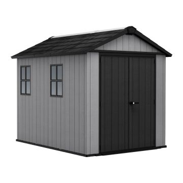 Newton + 759/975 - Casetta da Giardino 287x246x230 cm 2 Ante per deposito attrezzi finitura effetto legno Evotech+ in Resina Grigio e Nero Keter Grigio 50%