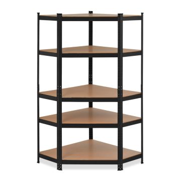 Nook - Scaffale angolare per carichi pesanti in metallo e MDF con 5 ripiani regolabili 180x75x40 cm Boudech Nero