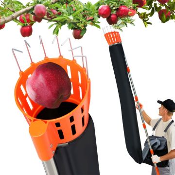 Pametik - Raccoglitore di Frutta Manico Telescopico 4m con Supporto e Borsa in Tessuto Arancione e Nero Boudech Arancione