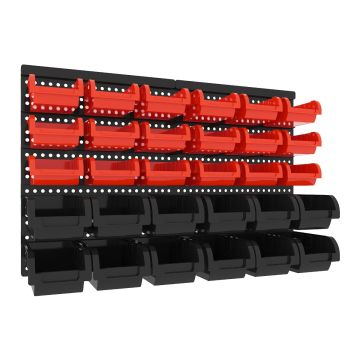 Peg Small - Pannello Portautensili da Parete 64x41 cm con 30 Box Contenitori Impilabili Boudech Nero