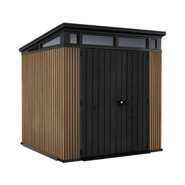 Pent 7x7 - Casetta da Giardino 216x226x218 cm 2 Ante per deposito attrezzi finitura effetto legno Evotech+ in Resina Marrone e Nero Keter Marrone