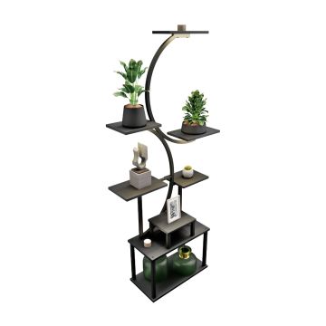 Itaca - Scaffale Mensola 8 Ripiani da Pavimento per Oggetti Piante Fiori con Luce Led di Coltivazione in Metallo e Legno Frankystar 