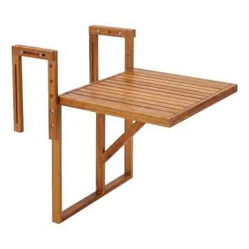 Qiko - Tavolino Da Balcone Pieghevole 46,5x75x60 cm Mensola Sospesa da Esterno In Legno Di Acacia Frankystar Marrone