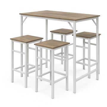 Sabi - Tavolo bar con 4 sgabelli quadrati in stile industrial oak, set angolo breakfast Frankystar Albero Della Canfora