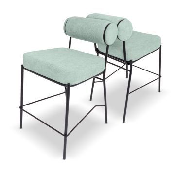 Sapporo - Set di 2 sgabelli di design in metallo e velluto a coste Frankystar Tè verde