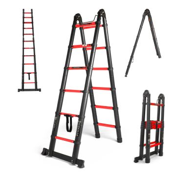 RIG 380 - Scala telescopica multiuso, alluminio con gradini in acciaio, estensione massima 3,8 m, bloccaggio di sicurezza Boudech Nero