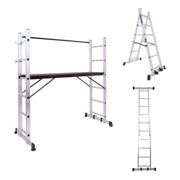 RIG 100 – Impalcatura Multifunzione Trabattello 3 in 1 H165,5 cm Scala in Alluminio con Ruote Boudech Grigio 20%