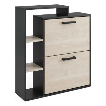 Sena - Scarpiera Salvaspazio 2 Ante 80x90x24,5 cm 12 Paia con Mensole e Ripiano Svuotatasche in Legno Frankystar 