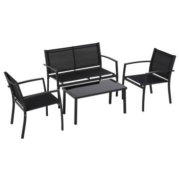 Adelaide - Set Da Giardino Di Design Con Divanetto + 2 Poltrone + Tavolino Frankystar Nero