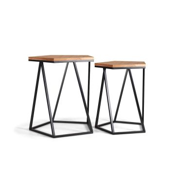 Set di 2 tavolini bassi in rovere e ferro battuto in stile industriale Frankystar Marrone