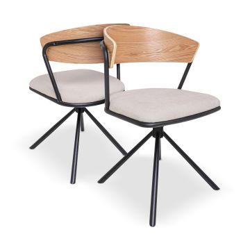 Seul - Set di 2 sedie di design in metallo, schienale in legno massello e seduta in tessuto, girevole 360° Frankystar Isabella