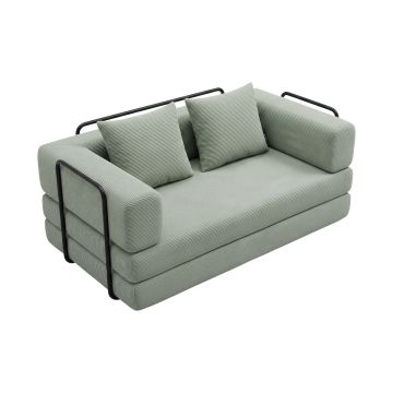 Sey - Divano Letto Pieghevole 180x72x90 cm Convertibile 4 in 1 con Cuscini Rivestimento Lavabile in Tessuto Salvia Frankystar Verde