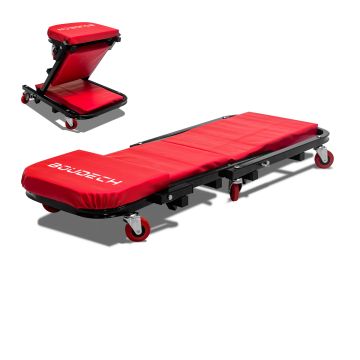 Slug - Carrello sotto auto e sgabello regolabile per meccanico da officina 2 in 1 Boudech Rosso