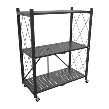 Smithers - Scaffale Carrello Pieghevole Salvaspazio 72x90x33,5 cm 3 Ripiani Richiudibile in Metallo Nero Frankystar Nero
