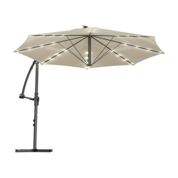 Solomoon - Ombrellone da giardino decentrato ø 350 cm con 32 led ad energia solare con manovella in accaio beige Frankystar Beige