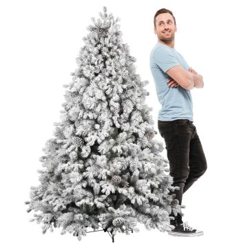 Luna - Albero di Natale con neve e pigne in PE PVC PP ø122x180H cm, 1517 Punte Frankystar Verde