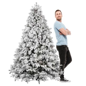 Luna - Albero di Natale con neve e pigne in PE PVC PP ø142x210H cm, 2155 Punte Frankystar Verde
