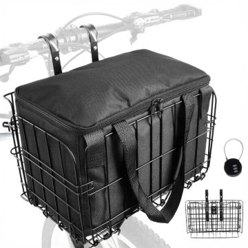 Cargo - Cestino Anteriore per Bicicletta Pieghevole Portaoggetti con Borsa Richiudibile in Metallo Nero Boudech Nero