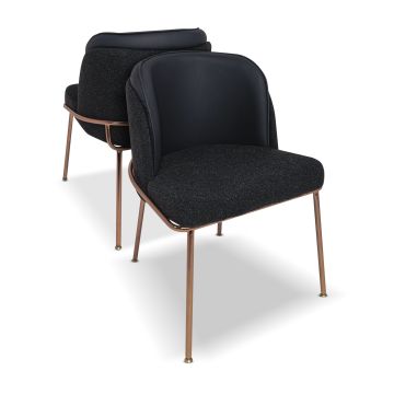 Thun Boucle - Coppia di poltroncine di design in metallo, seduta in tessuto bouclé e schienale in letherette Frankystar Nero
