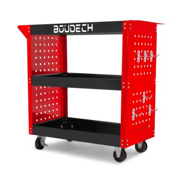 Troller - Carrello da officina a 3 ripiani con ruote autobloccanti Boudech Rosso