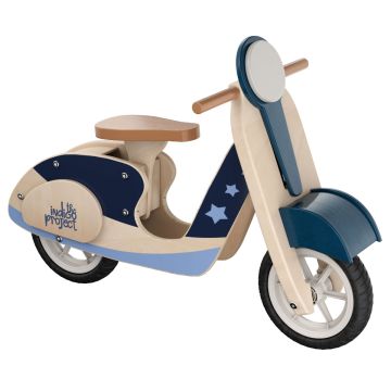 Vespetta - Triciclo Moto scooter montessoriana pedagogica senza pedali per bambini da 36 mesi  71,5x50,5x33,5 cm in legno massello per bambini 36 mesi The Indigo Project Beige