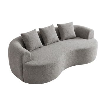 Yoko - Divano Angolare Curvo 200x62x105 a Compressione in Tessuto Bouclé Grigio Frankystar Grigio 35%