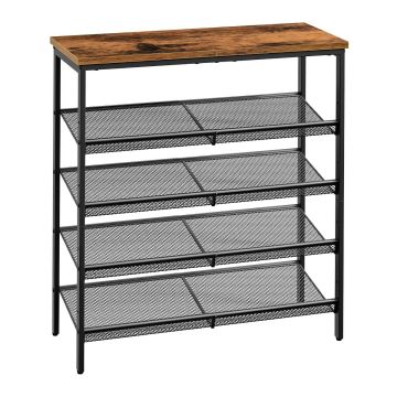 Zen - Scarpiera 4 ripiani 75x85x28,5 cm 12 paia Stile Industriale in Metallo e Legno Frankystar Nero